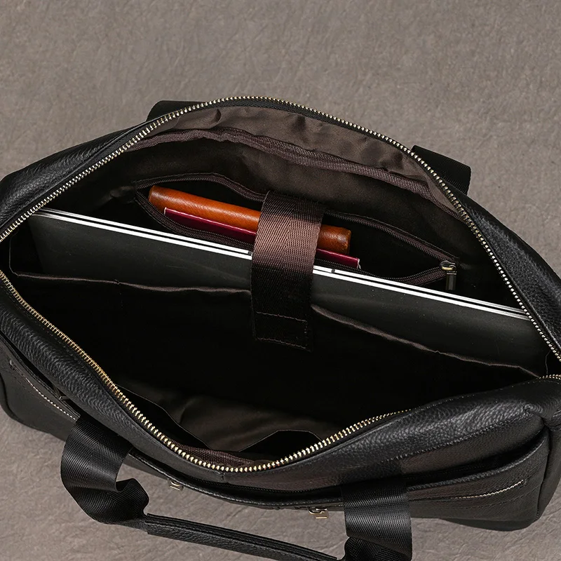 Luxury Brand Leather Men Laptop Bag 14 Inch Genuine Leather Business Bag Male Briefcases Work Tote With Strap Male Messenger Bag
