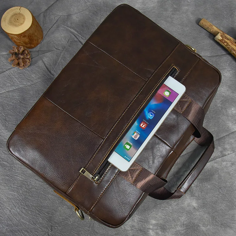 Luxury Brand Leather Men Laptop Bag 14 Inch Genuine Leather Business Bag Male Briefcases Work Tote With Strap Male Messenger Bag