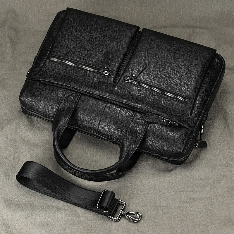 Luxury Brand Leather Men Laptop Bag 14 Inch Genuine Leather Business Bag Male Briefcases Work Tote With Strap Male Messenger Bag