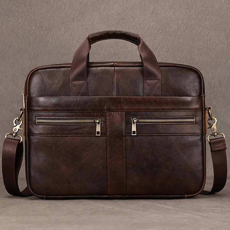 Luxury Brand Leather Men Laptop Bag 14 Inch Genuine Leather Business Bag Male Briefcases Work Tote With Strap Male Messenger Bag