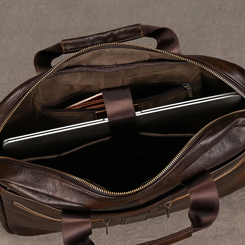 Luxury Brand Leather Men Laptop Bag 14 Inch Genuine Leather Business Bag Male Briefcases Work Tote With Strap Male Messenger Bag