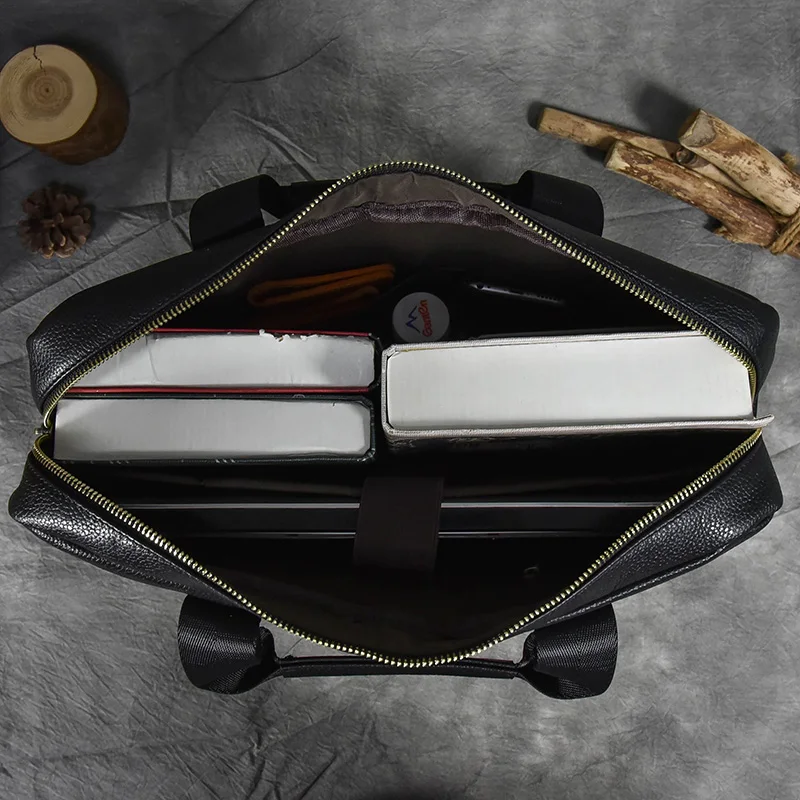 Luxury Brand Leather Men Laptop Bag 14 Inch Genuine Leather Business Bag Male Briefcases Work Tote With Strap Male Messenger Bag