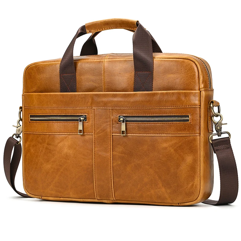 Luxury Brand Leather Men Laptop Bag 14 Inch Genuine Leather Business Bag Male Briefcases Work Tote With Strap Male Messenger Bag