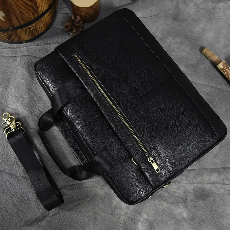 Luxury Brand Leather Men Laptop Bag 14 Inch Genuine Leather Business Bag Male Briefcases Work Tote With Strap Male Messenger Bag
