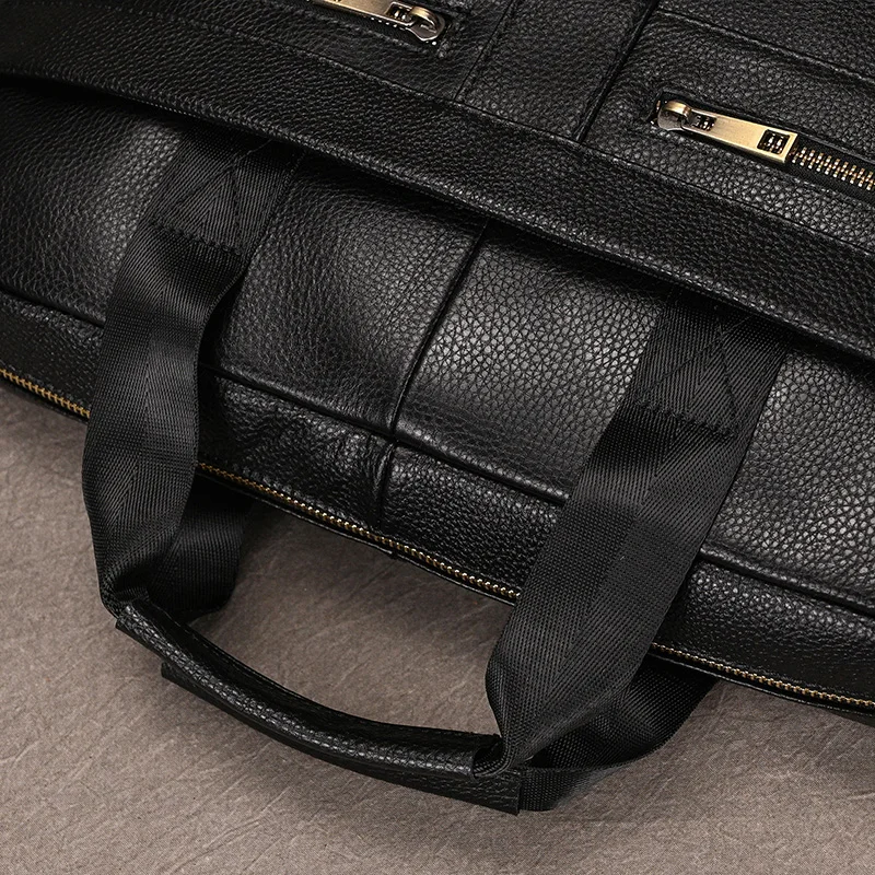 Luxury Brand Leather Men Laptop Bag 14 Inch Genuine Leather Business Bag Male Briefcases Work Tote With Strap Male Messenger Bag