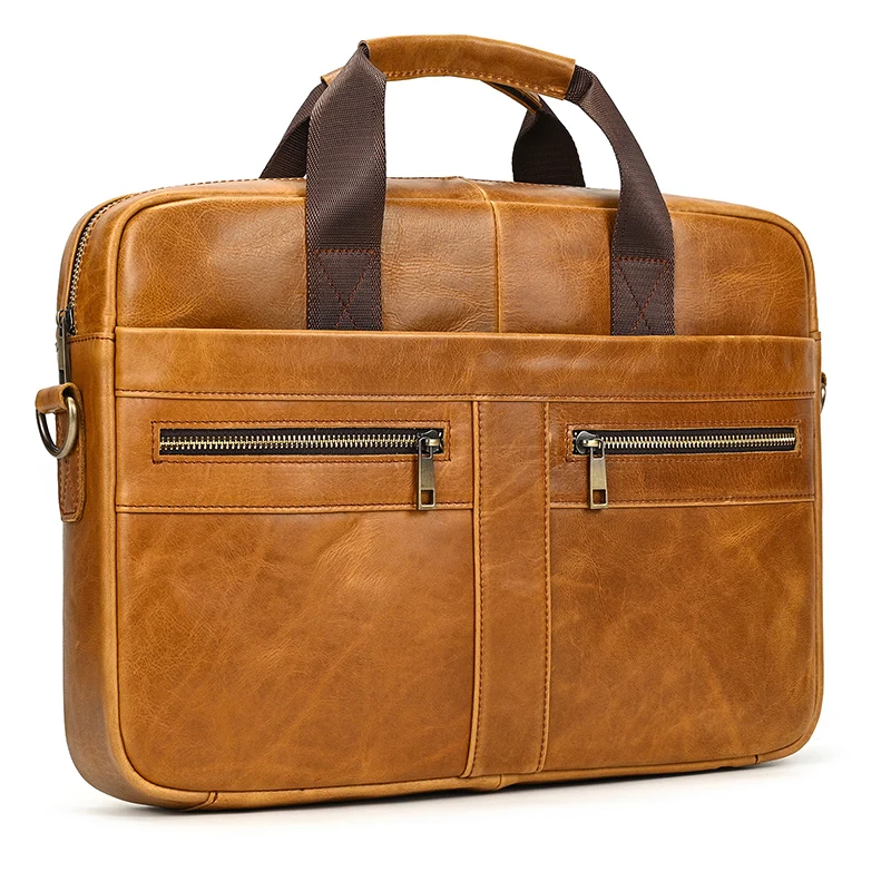 Luxury Brand Leather Men Laptop Bag 14 Inch Genuine Leather Business Bag Male Briefcases Work Tote With Strap Male Messenger Bag