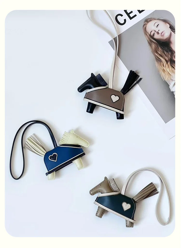 Rodeo Rodeo Coeur Handmade Leather Horse Bag Charm, Genuine Sheepskin & Suede Leather Bag Accessory, Heart Design Bag Pendant