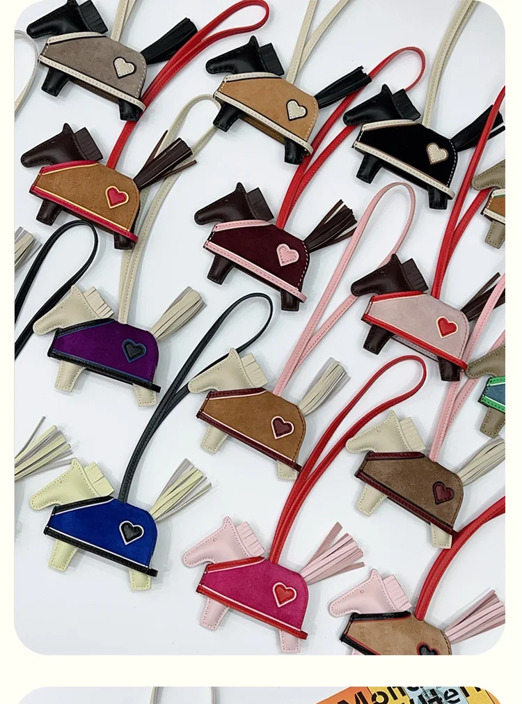 Rodeo Rodeo Coeur Handmade Leather Horse Bag Charm, Genuine Sheepskin & Suede Leather Bag Accessory, Heart Design Bag Pendant