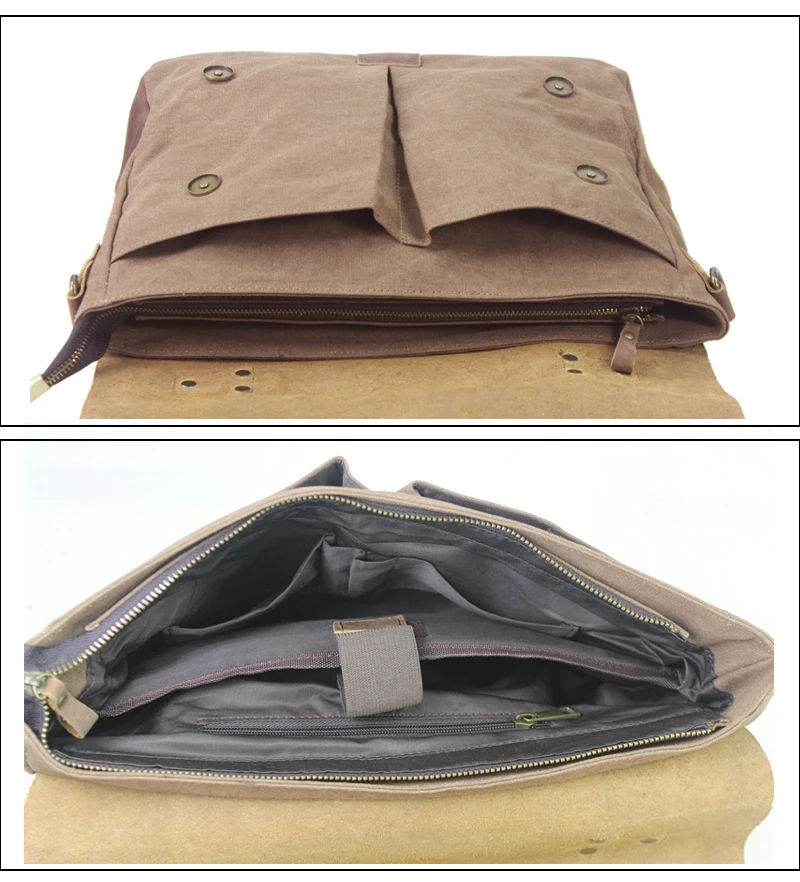 Vintage Leather + Canvas Men Briefcase Business Bag Portfolio Men Office Bag Male Canvas Briefcase Attache Case Document Tote