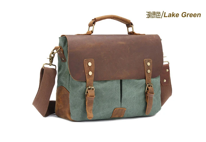 Vintage Leather + Canvas Men Briefcase Business Bag Portfolio Men Office Bag Male Canvas Briefcase Attache Case Document Tote