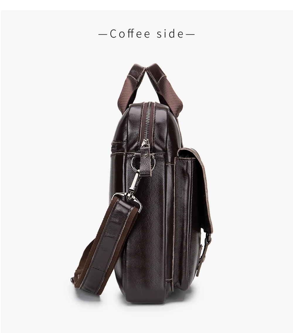 Genuine Leather Men's Briefcase with Double Front Pockets, Large Capacity Computer Bag, Diagonal Cross Handbag