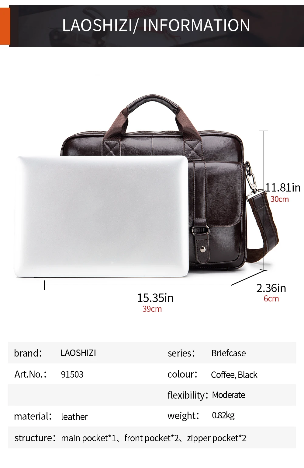Genuine Leather Men's Briefcase with Double Front Pockets, Large Capacity Computer Bag, Diagonal Cross Handbag
