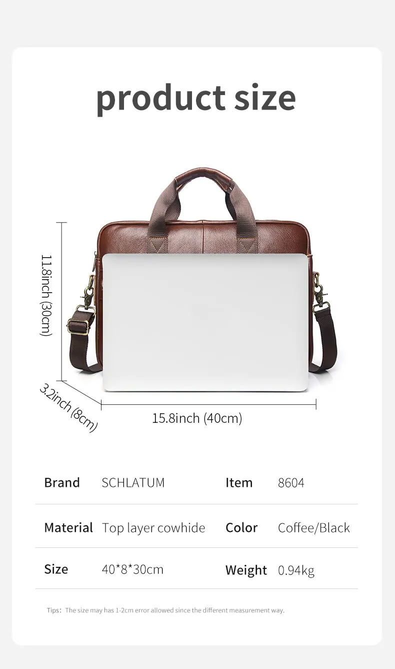 SCHLATUM Genuine Leather Briefcases Hard For Men 15.6 Inch Office Bussiness Computer Bag Vintage Handbags Laptop Briefcase Bags