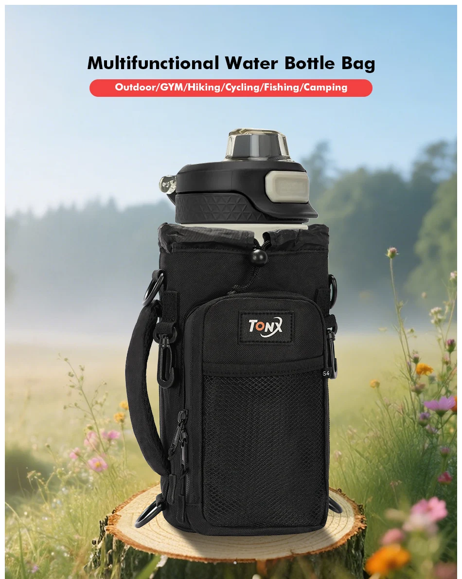 Multifunctional Insulated Water Bottle Bag with Shoulder Crossbody Handheld Ideal for Hiking Cycling Camping Fishing