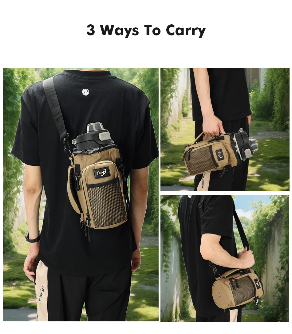 Multifunctional Insulated Water Bottle Bag with Shoulder Crossbody Handheld Ideal for Hiking Cycling Camping Fishing