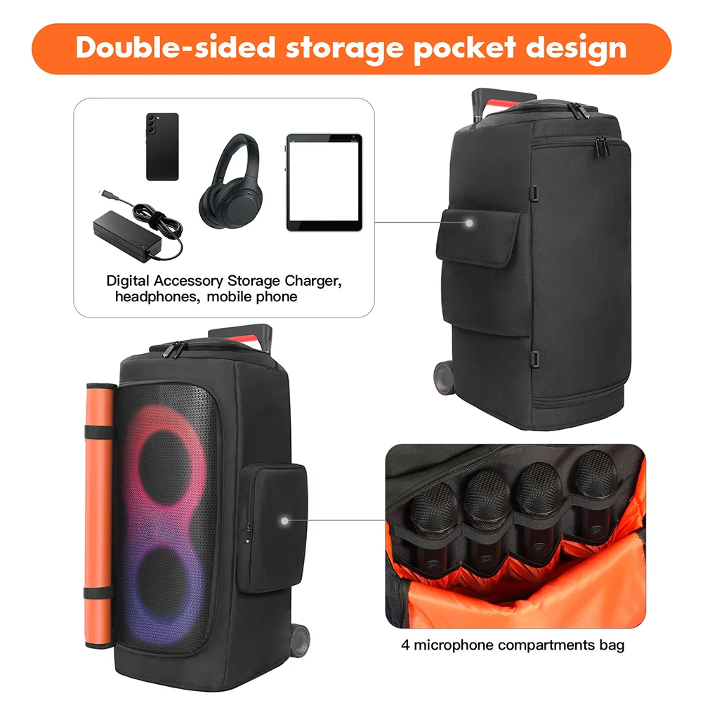Padded Speaker Protective Cover with Mic Pocket Double-Sided Speaker Storage Bag Zipper Closure for JBL PARTYBOX 310/320