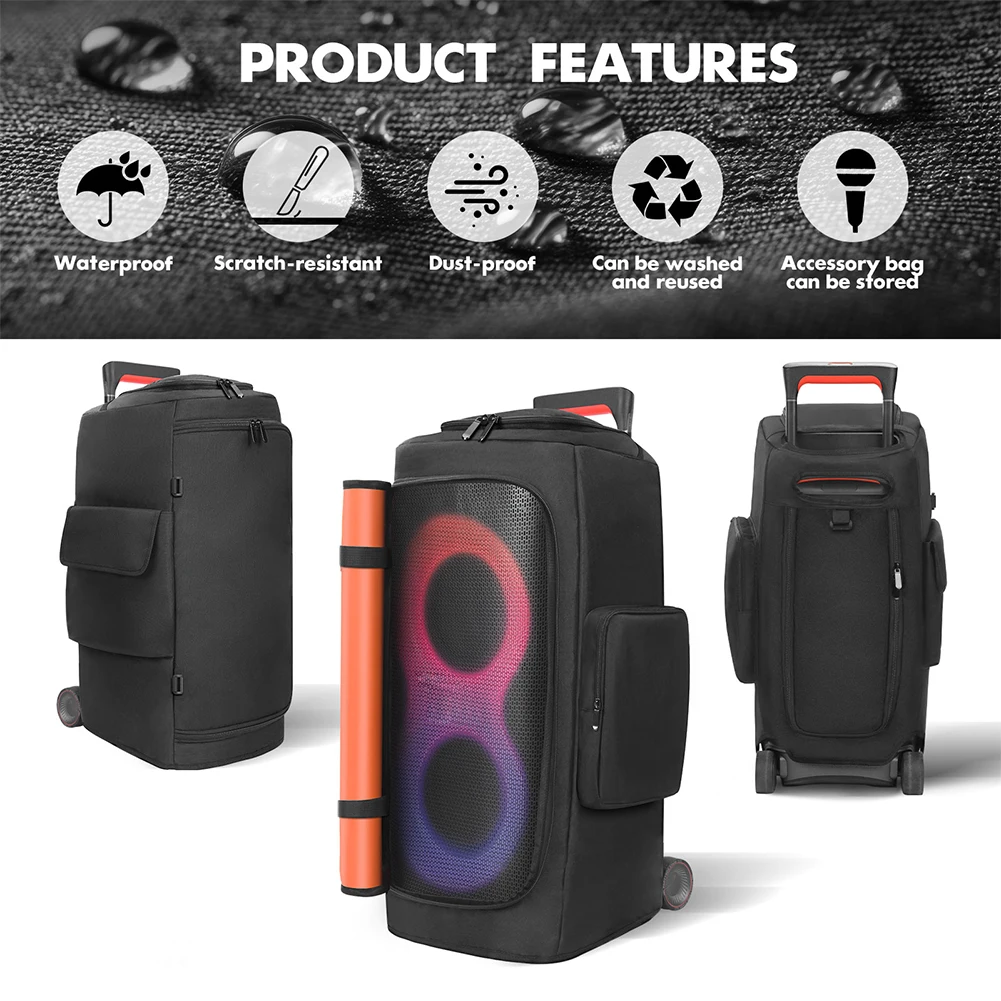 Padded Speaker Protective Cover with Mic Pocket Double-Sided Speaker Storage Bag Zipper Closure for JBL PARTYBOX 310/320