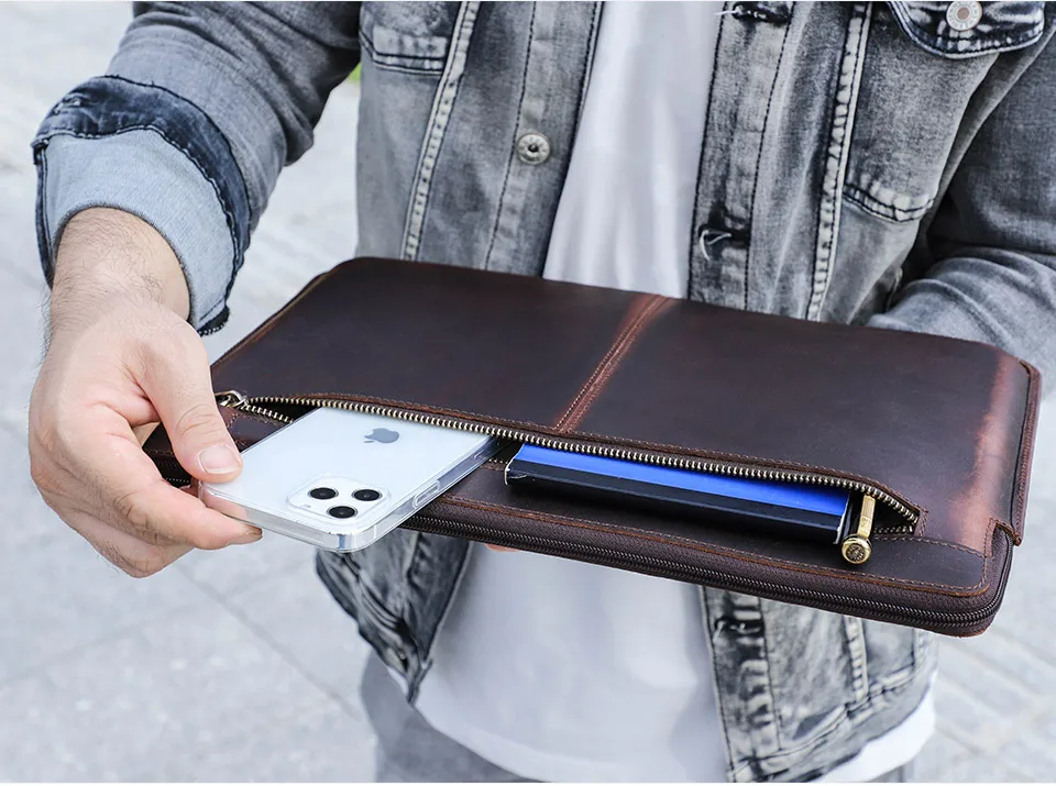 Laptop Briefcase Men For Macbook Air Pro 13 14 15 inch Cowhide Handbag Sleeve Tablet Pouch Case Lenovo Thinkpad Matebook Funda