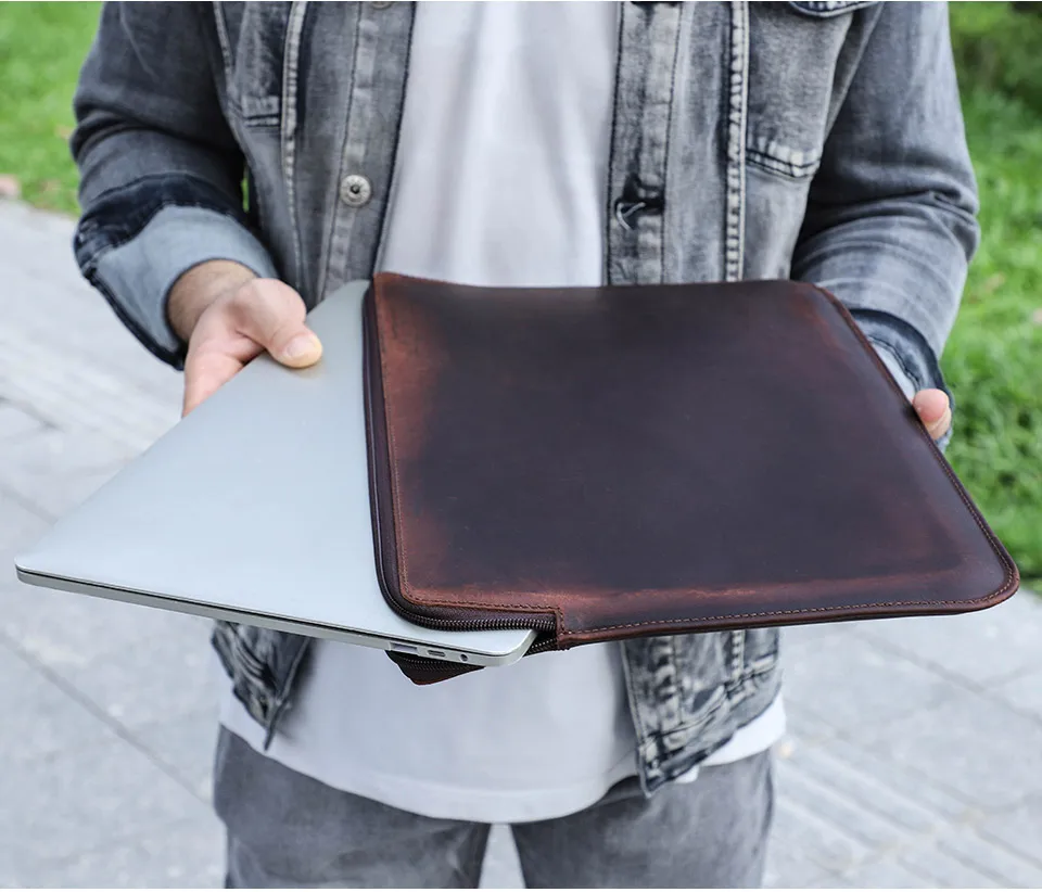 Laptop Briefcase Men For Macbook Air Pro 13 14 15 inch Cowhide Handbag Sleeve Tablet Pouch Case Lenovo Thinkpad Matebook Funda