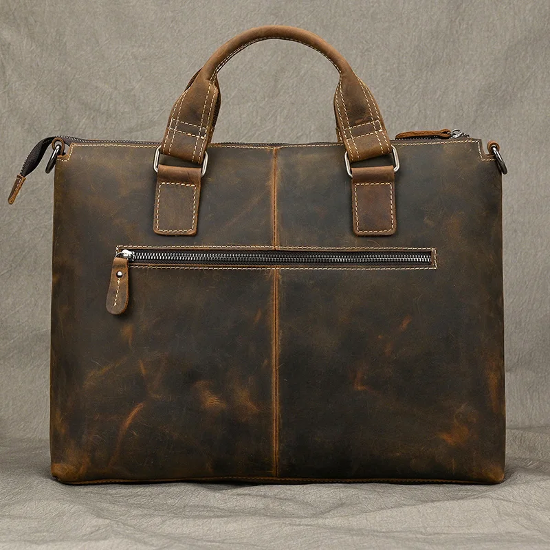 Fashion Crazy Horse Leather Briefcase Bag Men Laptop Bags Men OfficeTote Bag Cow Leather Handbag A4 Portfolio Men's Hand Bags