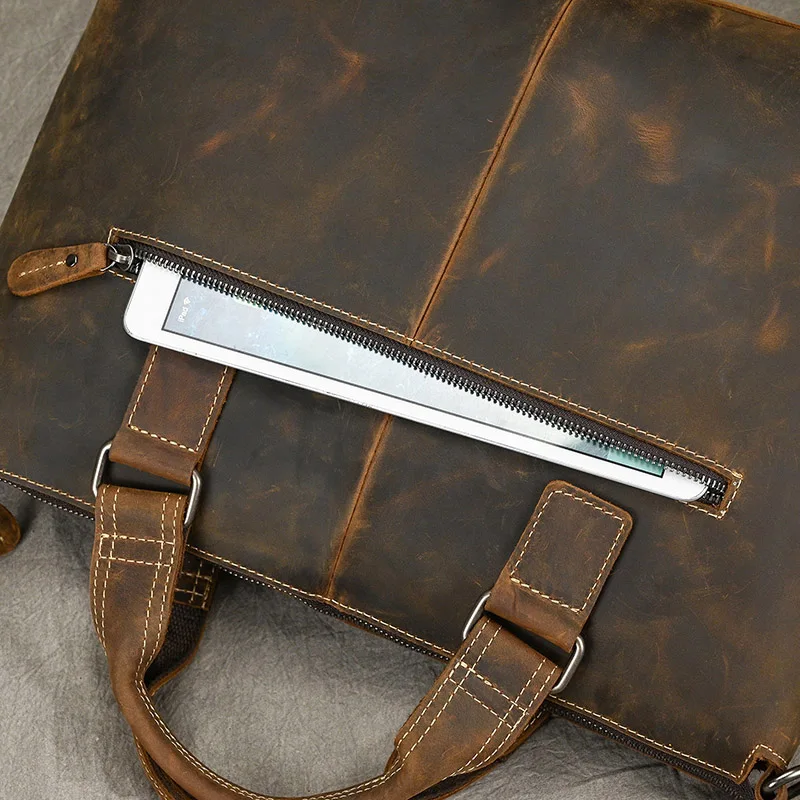 Fashion Crazy Horse Leather Briefcase Bag Men Laptop Bags Men OfficeTote Bag Cow Leather Handbag A4 Portfolio Men's Hand Bags