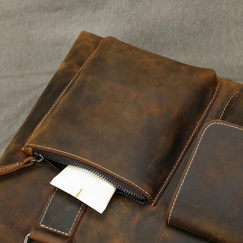 Fashion Crazy Horse Leather Briefcase Bag Men Laptop Bags Men OfficeTote Bag Cow Leather Handbag A4 Portfolio Men's Hand Bags