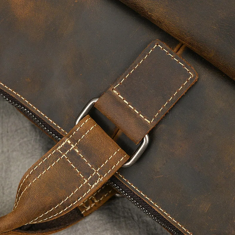 Fashion Crazy Horse Leather Briefcase Bag Men Laptop Bags Men OfficeTote Bag Cow Leather Handbag A4 Portfolio Men's Hand Bags