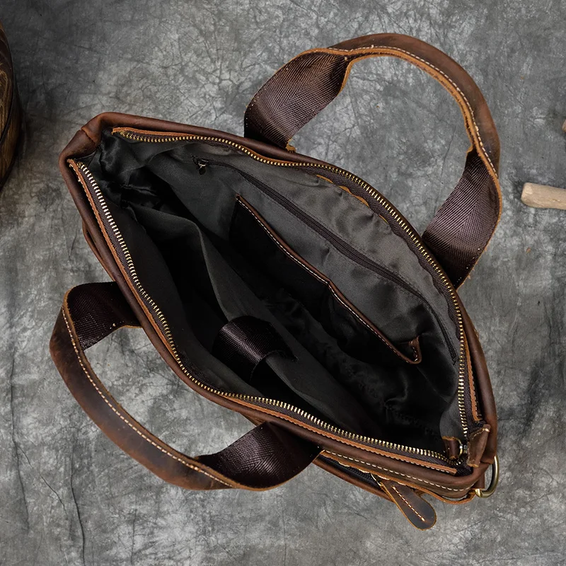 Fashion Crazy Horse Leather Briefcase Bag Men Laptop Bags Men OfficeTote Bag Cow Leather Handbag A4 Portfolio Men's Hand Bags