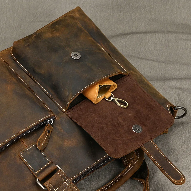 Fashion Crazy Horse Leather Briefcase Bag Men Laptop Bags Men OfficeTote Bag Cow Leather Handbag A4 Portfolio Men's Hand Bags