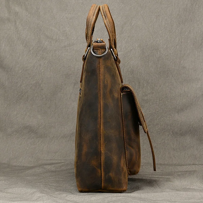Fashion Crazy Horse Leather Briefcase Bag Men Laptop Bags Men OfficeTote Bag Cow Leather Handbag A4 Portfolio Men's Hand Bags