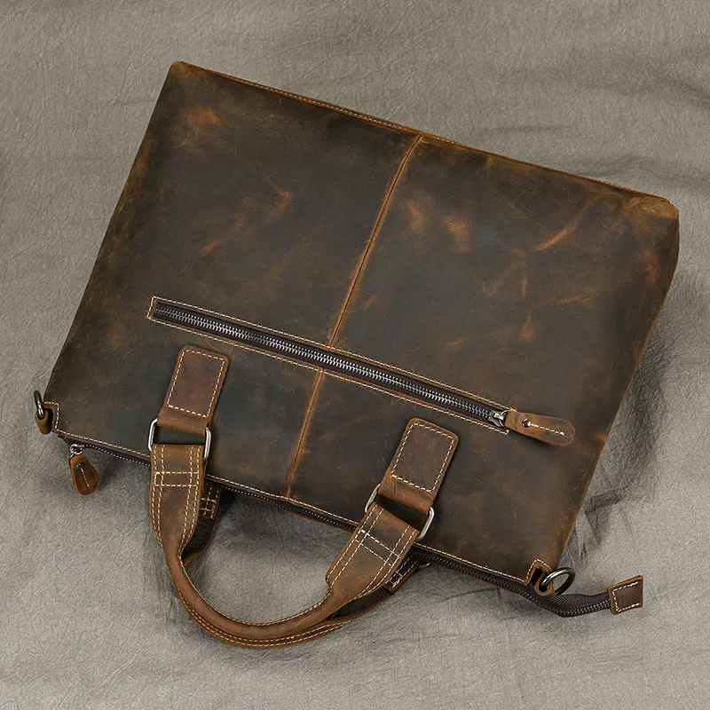 Fashion Crazy Horse Leather Briefcase Bag Men Laptop Bags Men OfficeTote Bag Cow Leather Handbag A4 Portfolio Men's Hand Bags