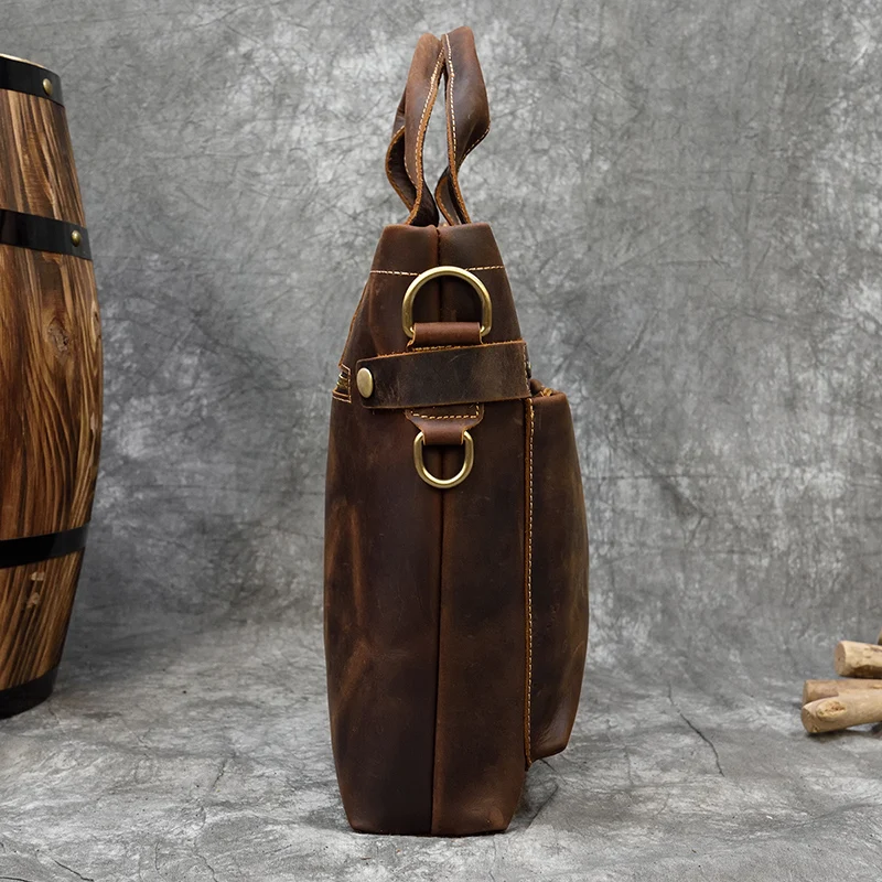 Fashion Crazy Horse Leather Briefcase Bag Men Laptop Bags Men OfficeTote Bag Cow Leather Handbag A4 Portfolio Men's Hand Bags