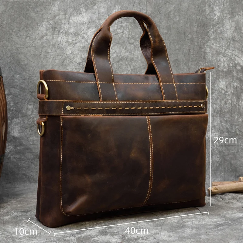 Fashion Crazy Horse Leather Briefcase Bag Men Laptop Bags Men OfficeTote Bag Cow Leather Handbag A4 Portfolio Men's Hand Bags
