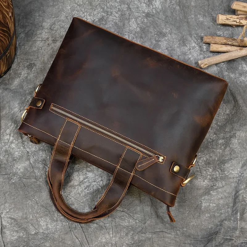 Fashion Crazy Horse Leather Briefcase Bag Men Laptop Bags Men OfficeTote Bag Cow Leather Handbag A4 Portfolio Men's Hand Bags