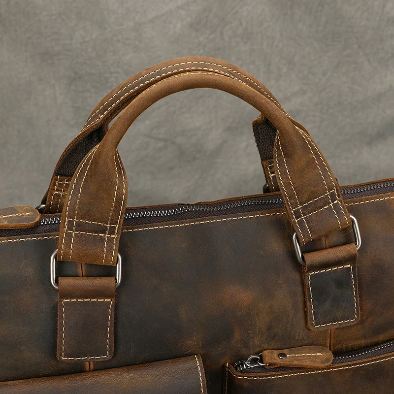 Fashion Crazy Horse Leather Briefcase Bag Men Laptop Bags Men OfficeTote Bag Cow Leather Handbag A4 Portfolio Men's Hand Bags