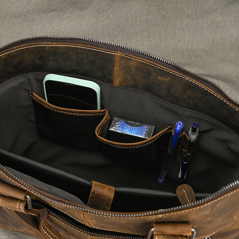 Fashion Crazy Horse Leather Briefcase Bag Men Laptop Bags Men OfficeTote Bag Cow Leather Handbag A4 Portfolio Men's Hand Bags