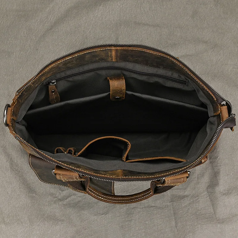 Fashion Crazy Horse Leather Briefcase Bag Men Laptop Bags Men OfficeTote Bag Cow Leather Handbag A4 Portfolio Men's Hand Bags
