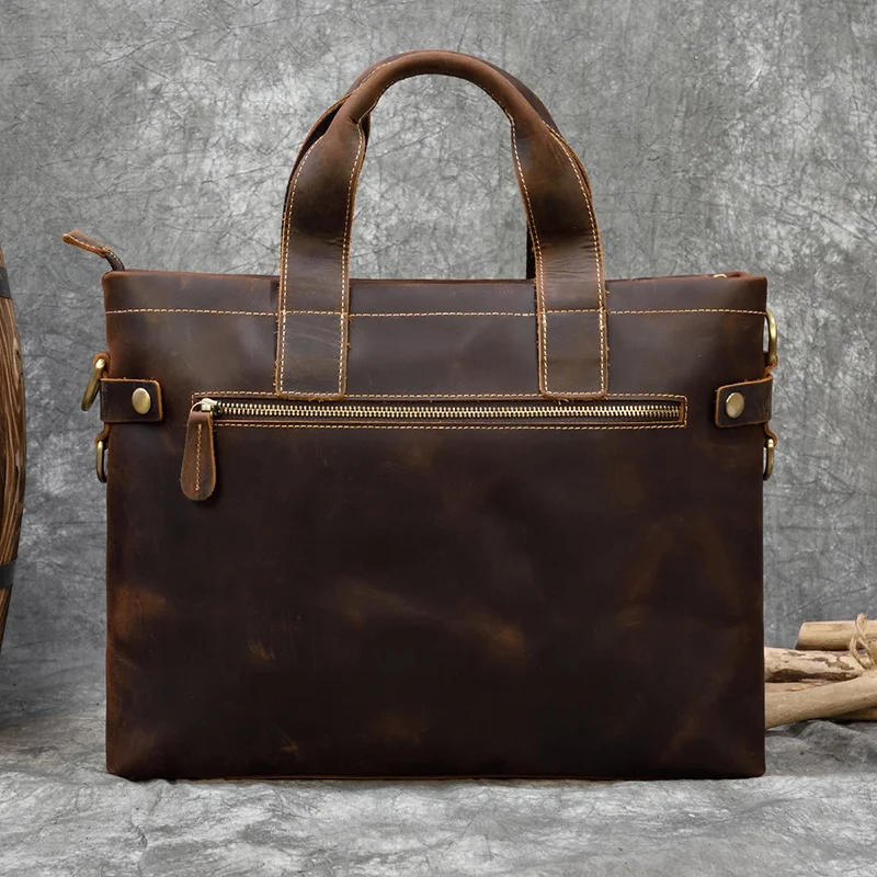 Fashion Crazy Horse Leather Briefcase Bag Men Laptop Bags Men OfficeTote Bag Cow Leather Handbag A4 Portfolio Men's Hand Bags
