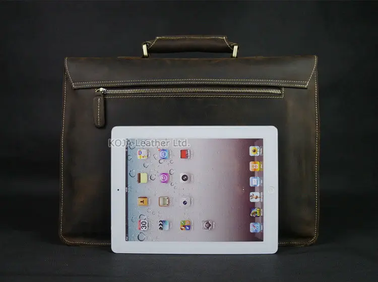 Vintage Crazy Horse Genuine Leather Men Briefcase 15" Laptop Bag Work Business Bag Shoulder Messenger Bag Male Tote Handbag M088