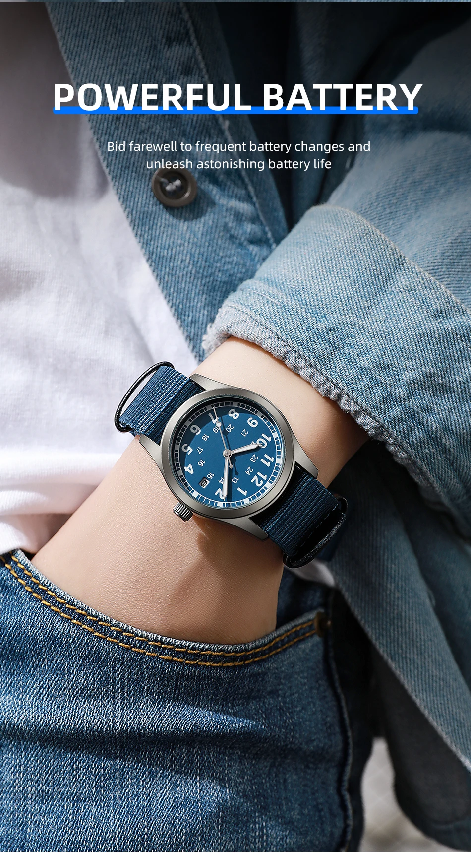 2026 TPW Women's Field Watch 34mm Case Easy Read Fabric Strap 24hr Display Day Function Quartz Movement Luminous