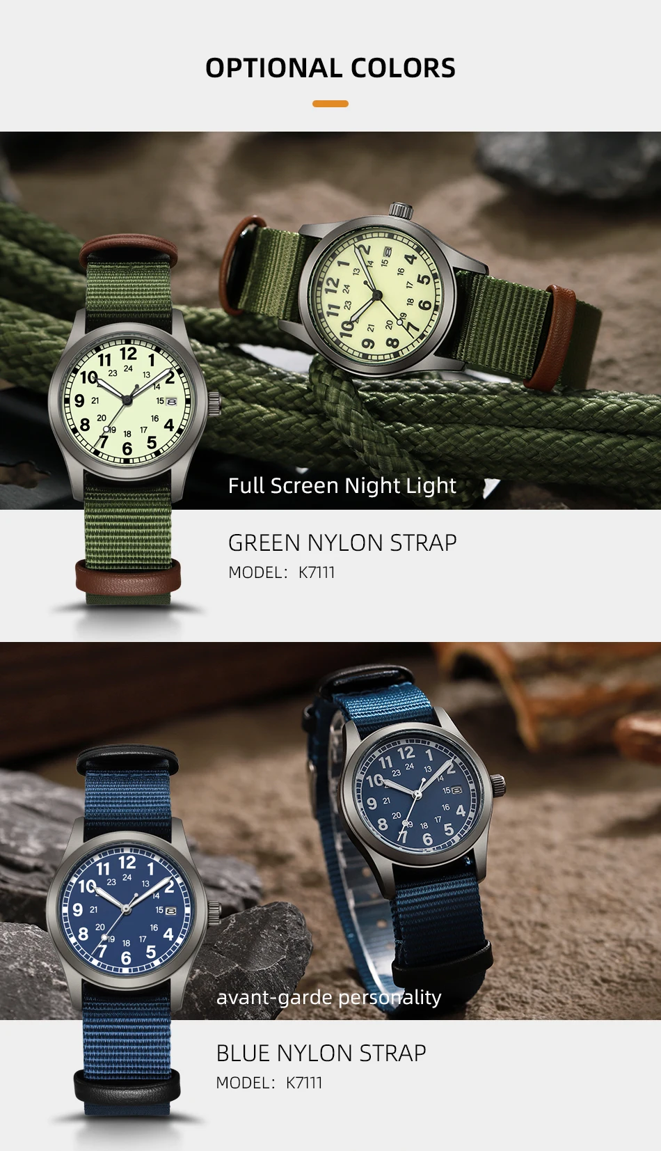 2026 TPW Women's Field Watch 34mm Case Easy Read Fabric Strap 24hr Display Day Function Quartz Movement Luminous