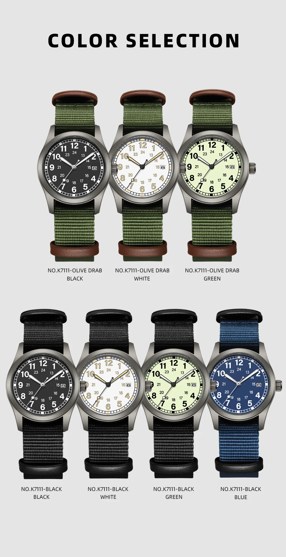 2026 TPW Women's Field Watch 34mm Case Easy Read Fabric Strap 24hr Display Day Function Quartz Movement Luminous