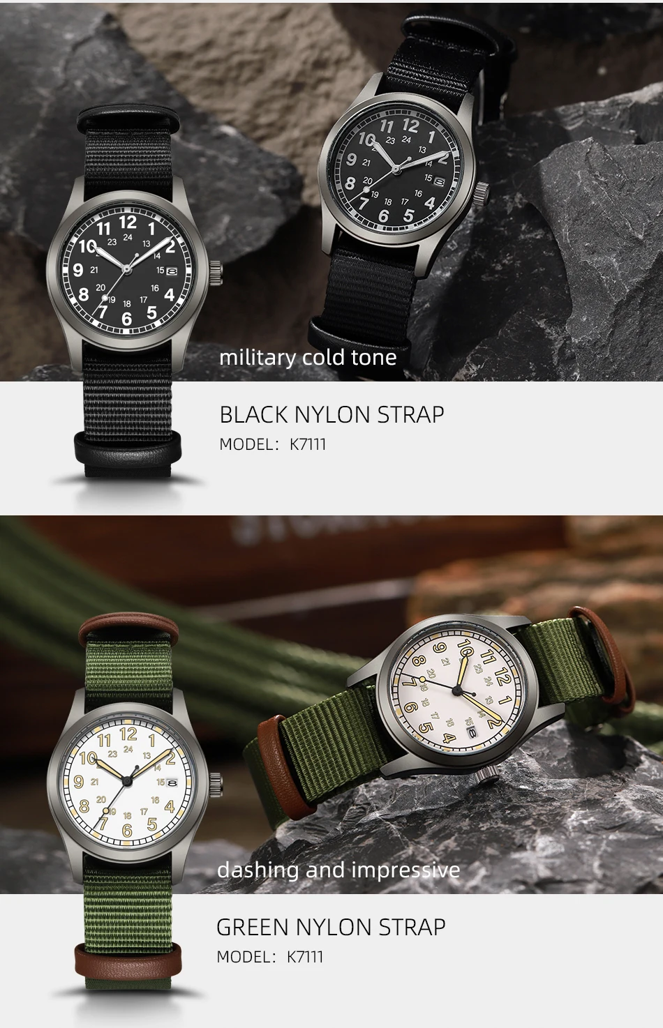 2026 TPW Women's Field Watch 34mm Case Easy Read Fabric Strap 24hr Display Day Function Quartz Movement Luminous