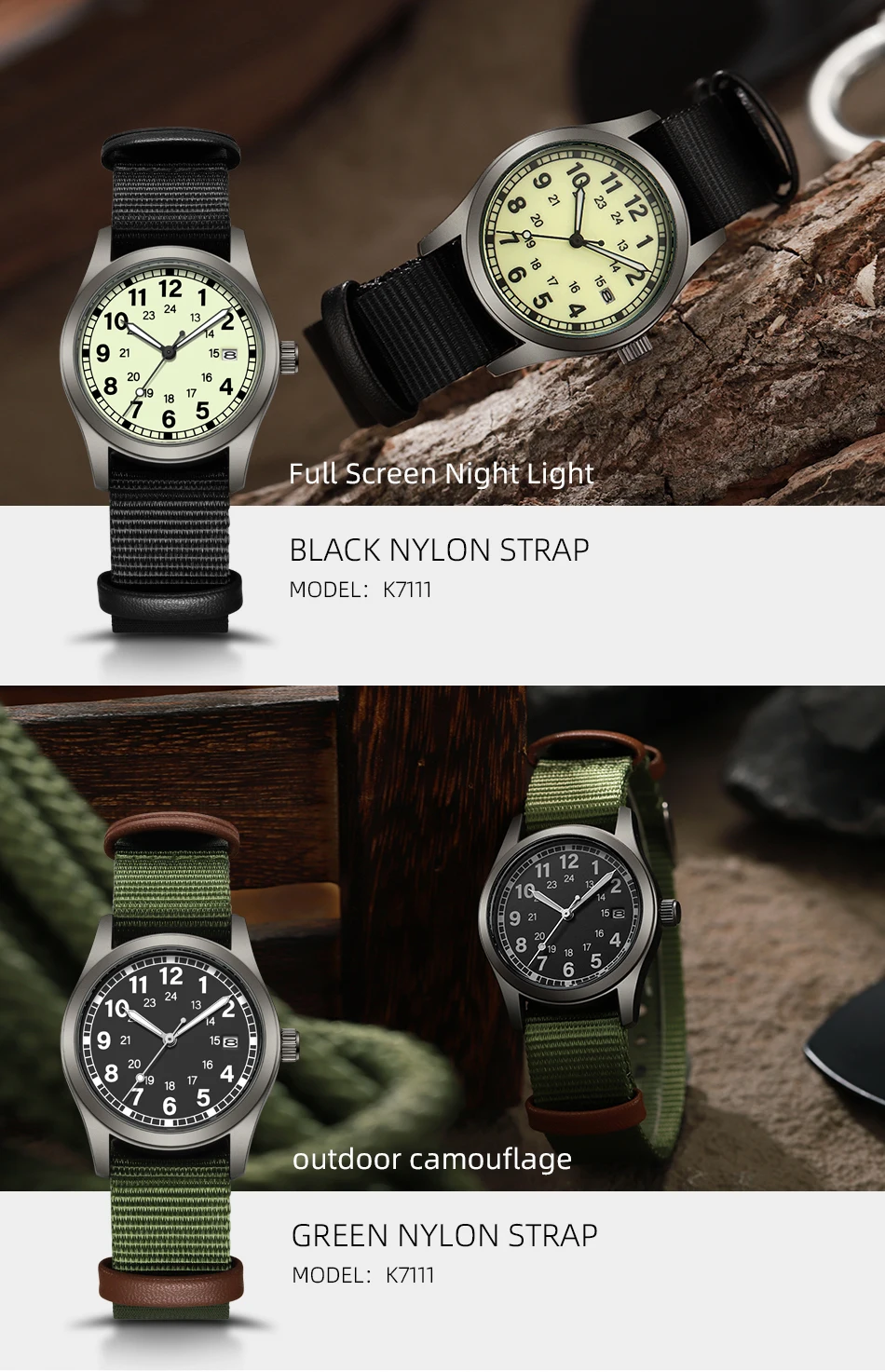 2026 TPW Women's Field Watch 34mm Case Easy Read Fabric Strap 24hr Display Day Function Quartz Movement Luminous