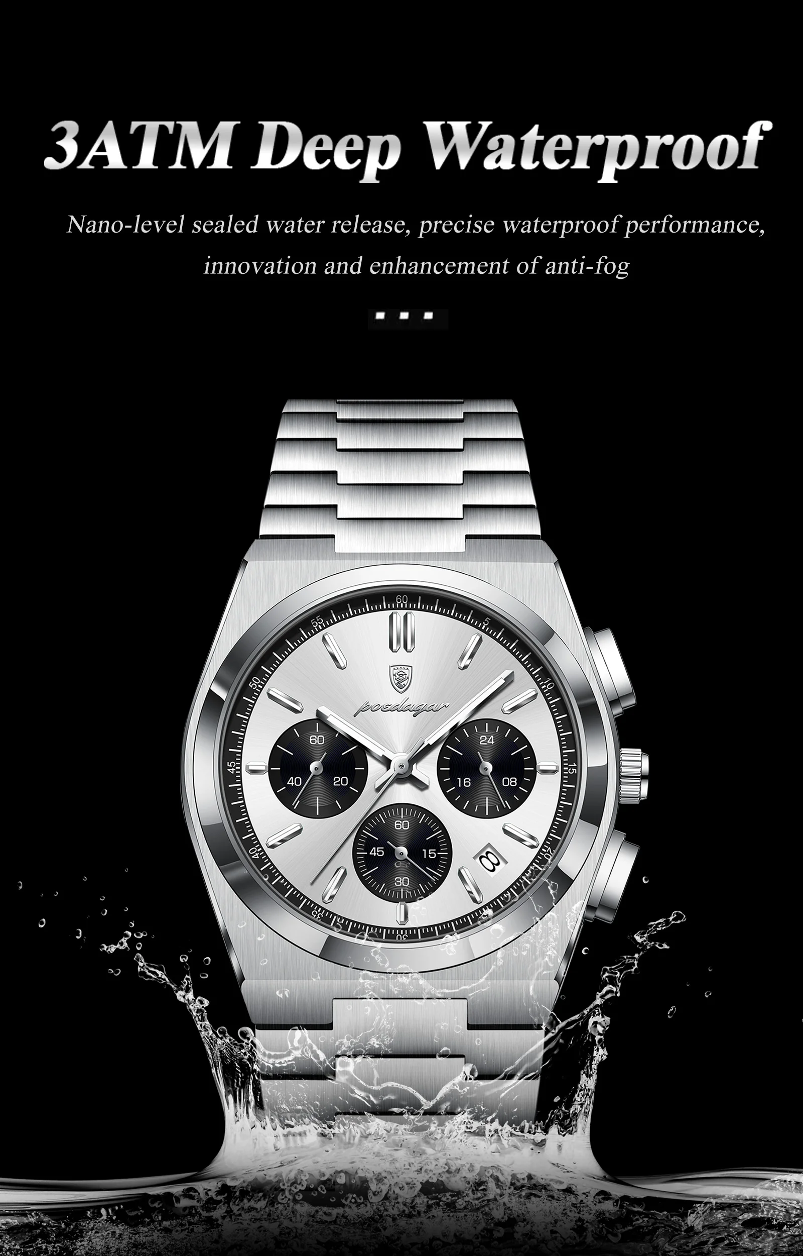 POEDAGAR Top Business Men's Watch Chronograph Date Stainless Steel Classic Man Clock Waterproof Luminous Quartz Watches For Men