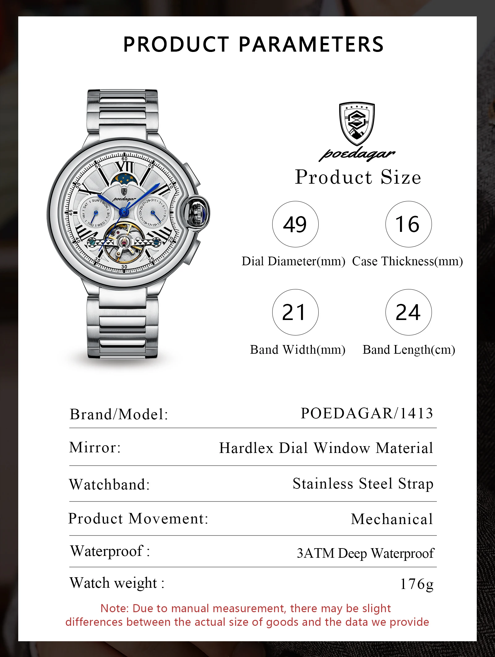 POEDAGAR Luxury Business Male Watch Date Week Stainless Steel Tourbillon Men Clock Waterproof Automatic Mechanical Men's Watches