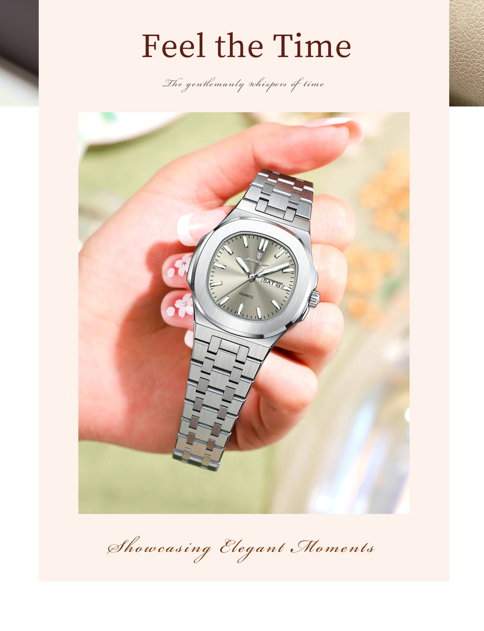 POEDAGAR Square Woman Watch Date Week Waterproof Luminous Ladies Watch Stainless Steel Quartz Fashion Women's Watches Reloj Gift