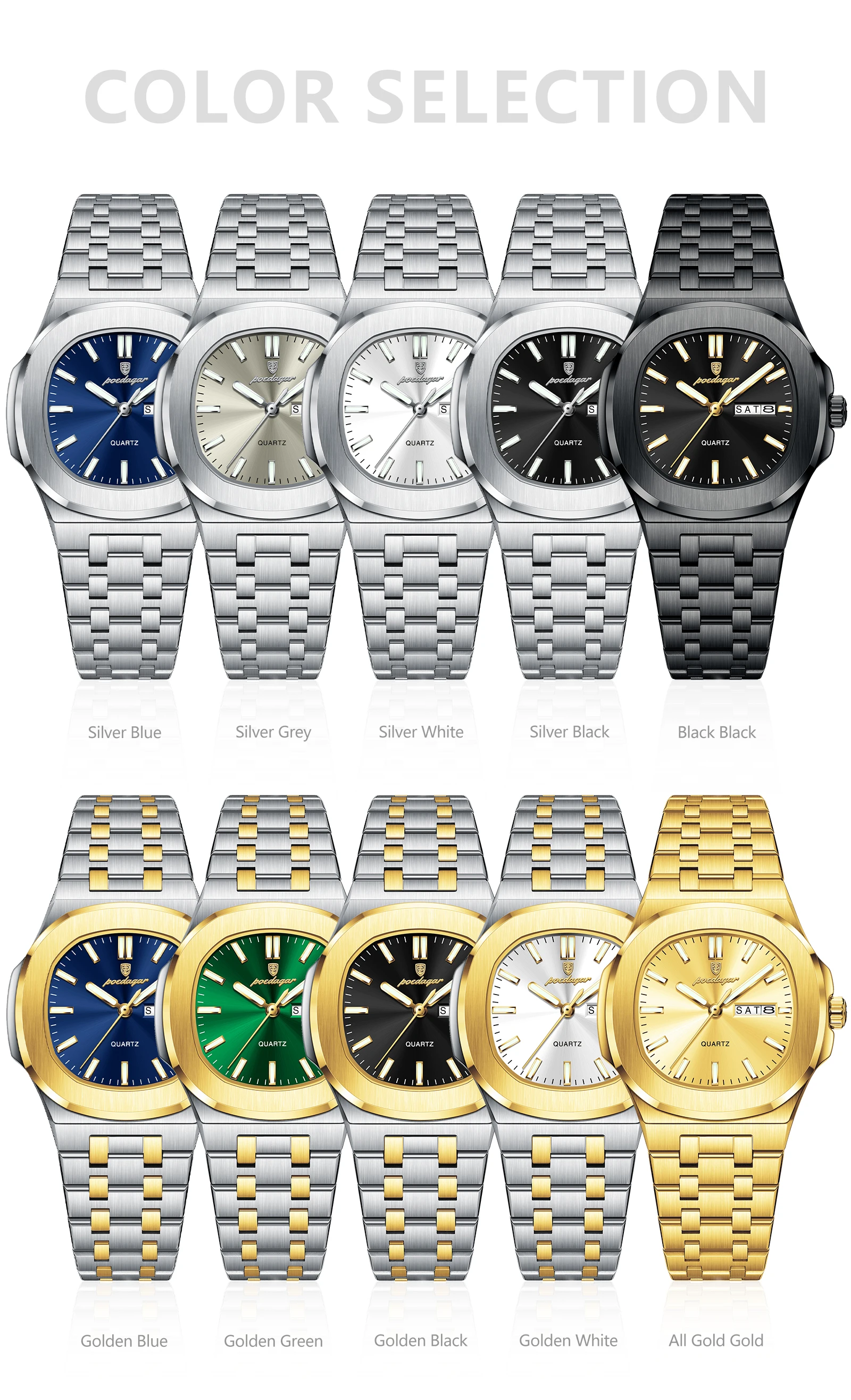 POEDAGAR Square Woman Watch Date Week Waterproof Luminous Ladies Watch Stainless Steel Quartz Fashion Women's Watches Reloj Gift