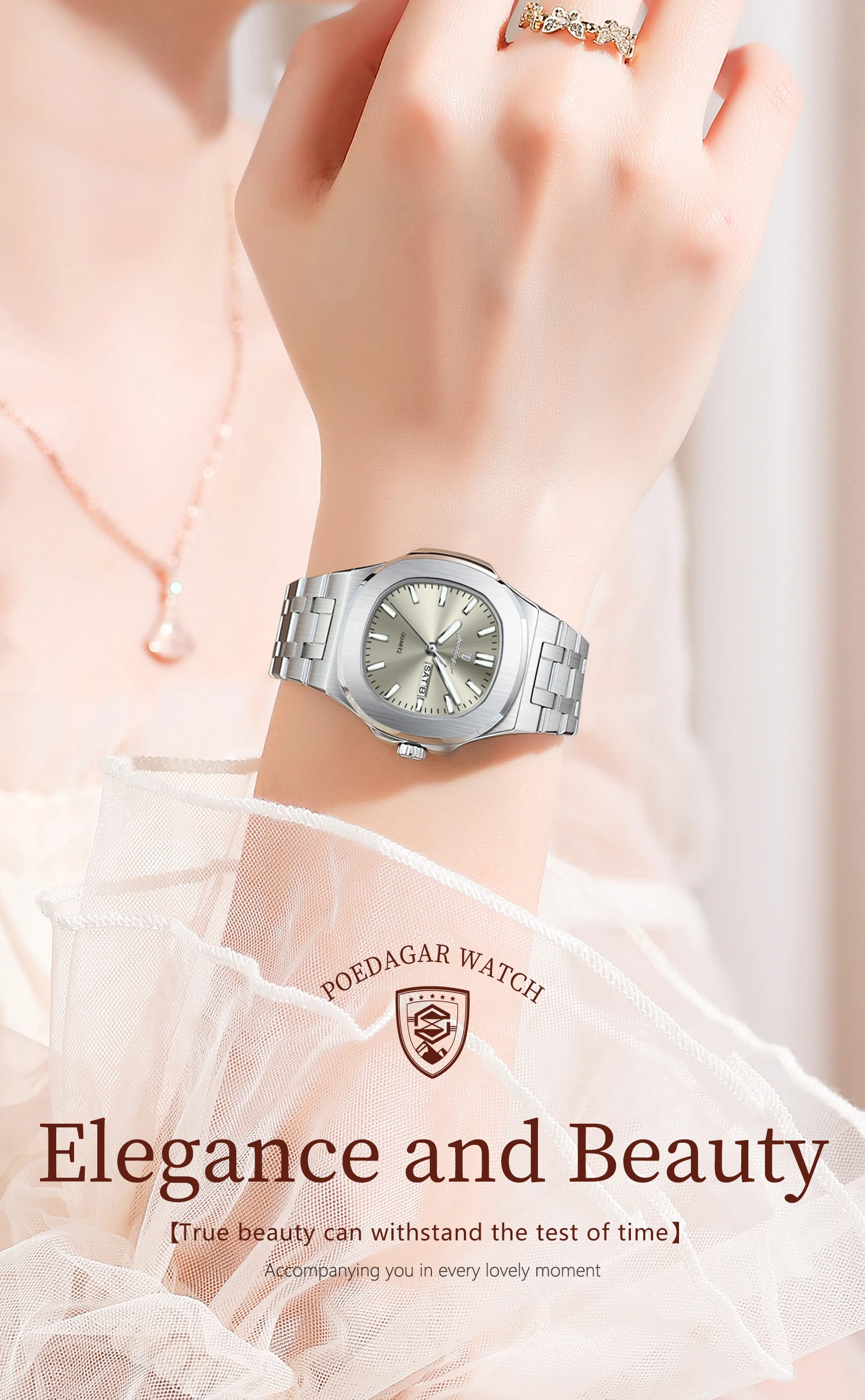 POEDAGAR Square Woman Watch Date Week Waterproof Luminous Ladies Watch Stainless Steel Quartz Fashion Women's Watches Reloj Gift