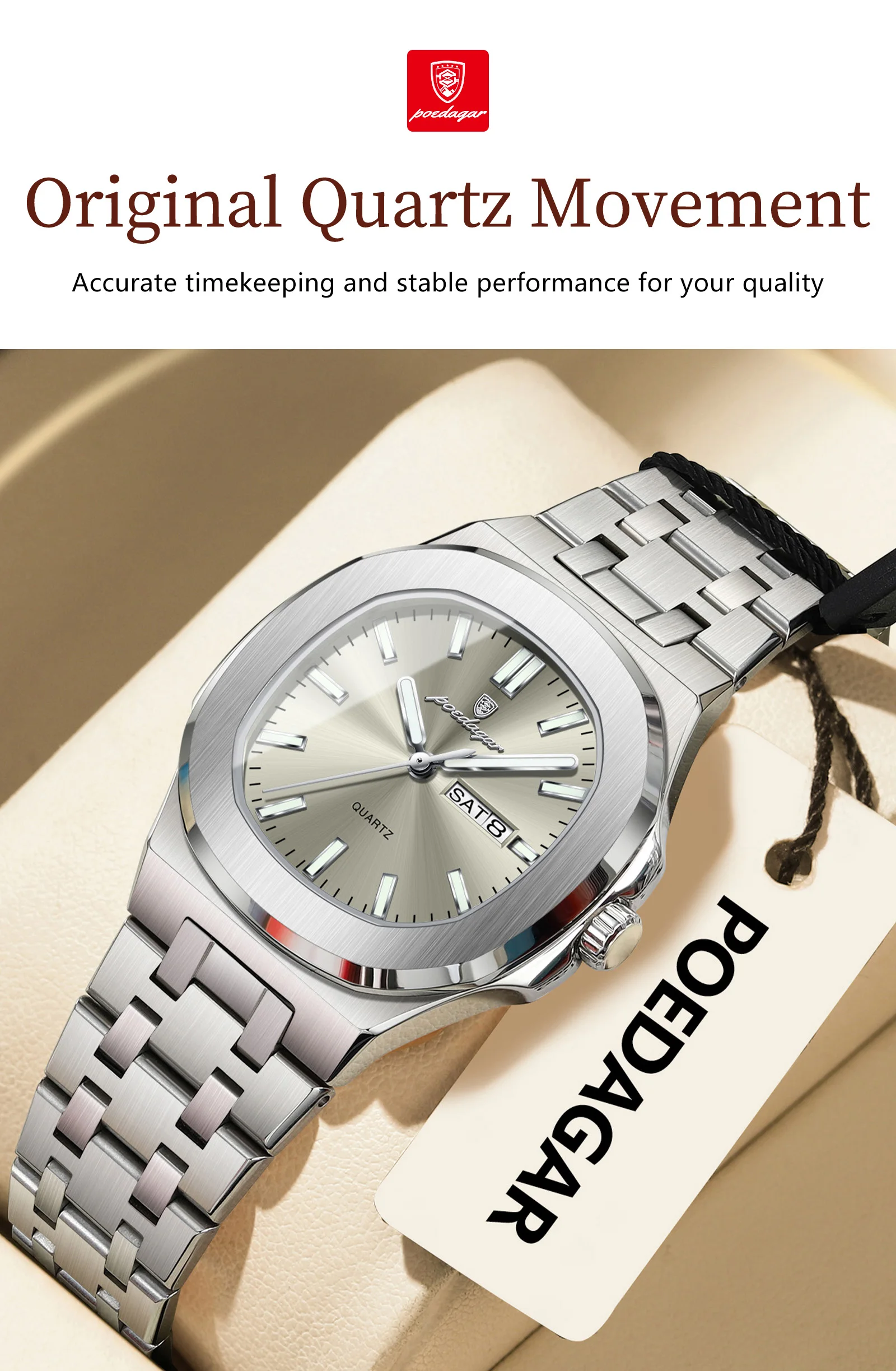 POEDAGAR Square Woman Watch Date Week Waterproof Luminous Ladies Watch Stainless Steel Quartz Fashion Women's Watches Reloj Gift